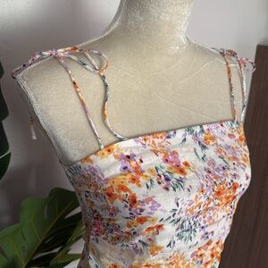 H&M linen floral spaghetti strap cropped top